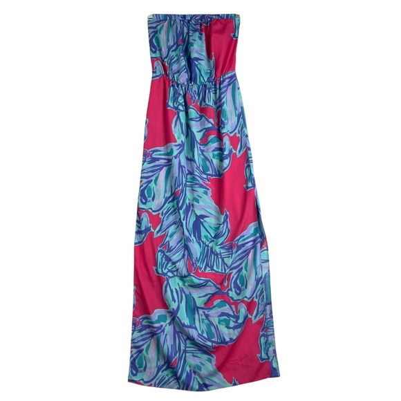 Lilly Pulitzer Chick Emmet Maxi Dress Blue Pink Floral Strapless - Picture 1 of 5